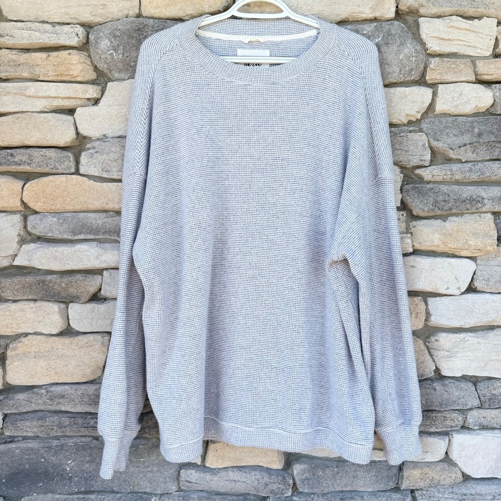 Aerie Waffle Knit Oversized Sweatshirt Light Blue White Thermal Pullover Medium